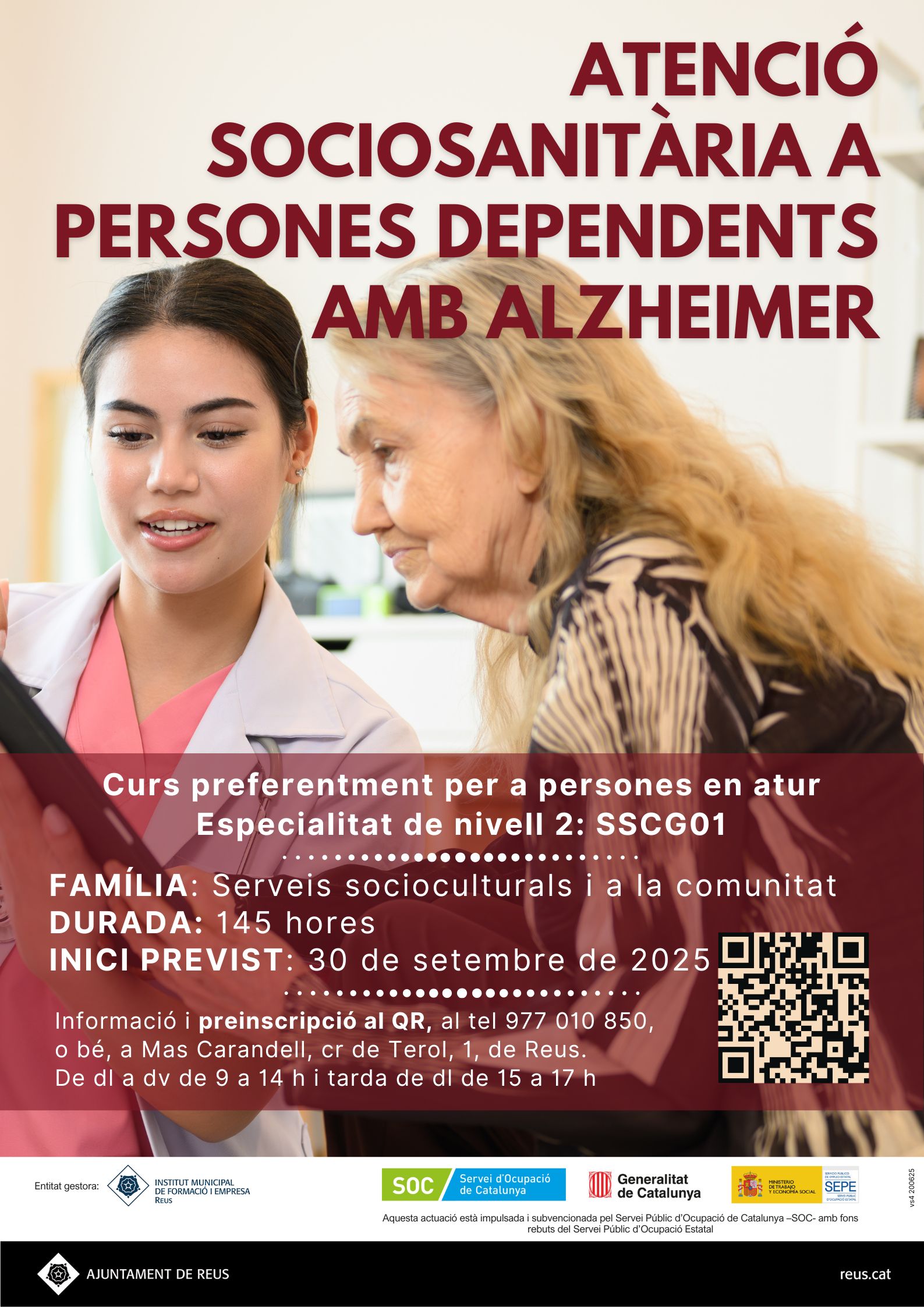 Imatge de la noticia : Sessió informativa del curs d'Atenció sociosanitària a persones dependents amb Alzheimer (SSCG01)